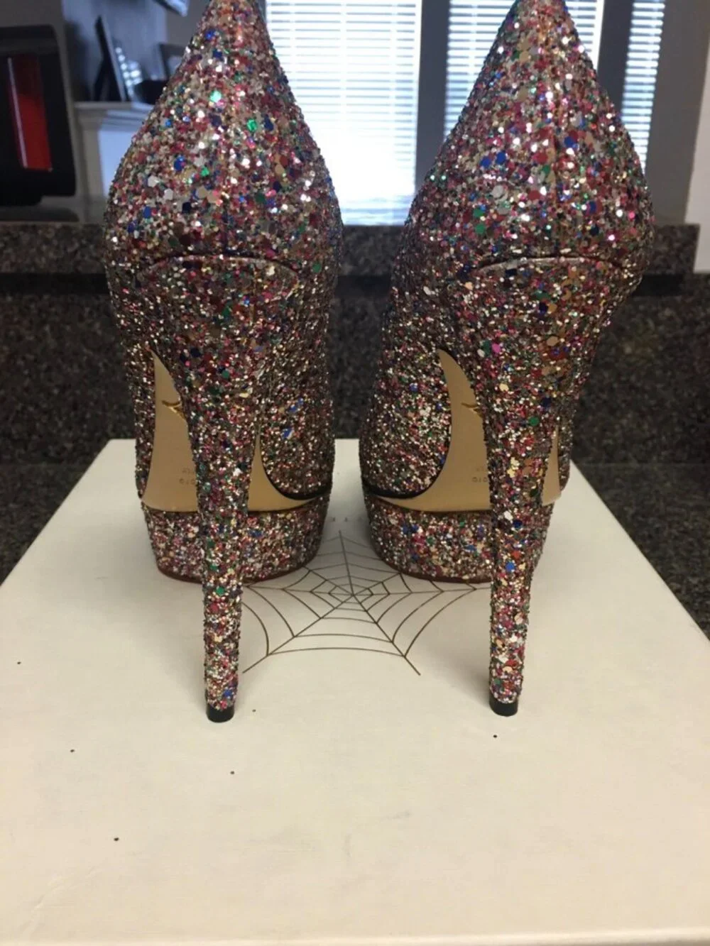 Charlotte Olympia Silver Glitter Priscilla Platform Pumps